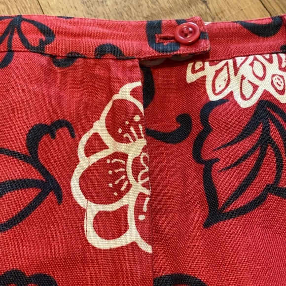 Harold’s Linen Maxi Skirt w Pockets Floral Red White Black Sz 6 - Picture 2 of 9